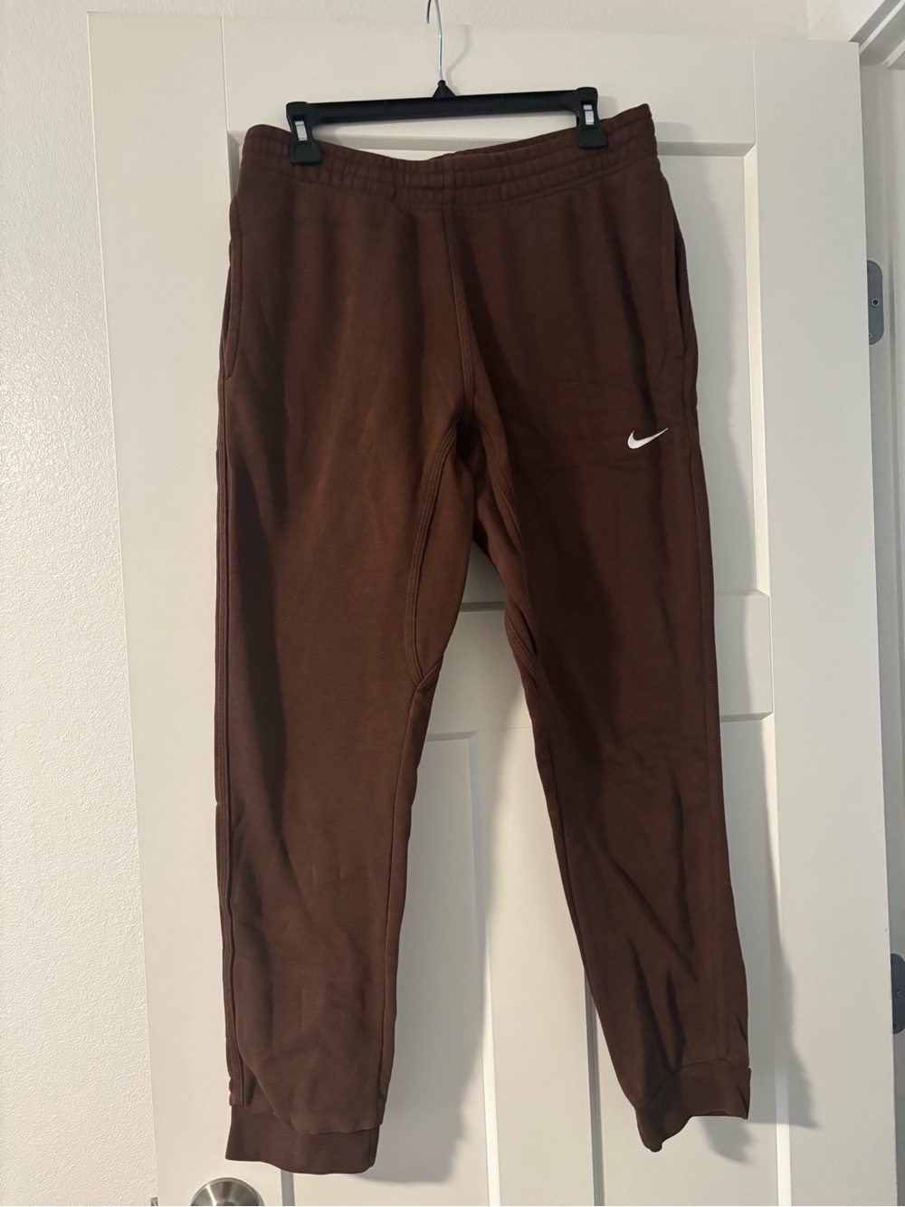 Nike Brown Men’s Fleece Joggers with White Swoosh
